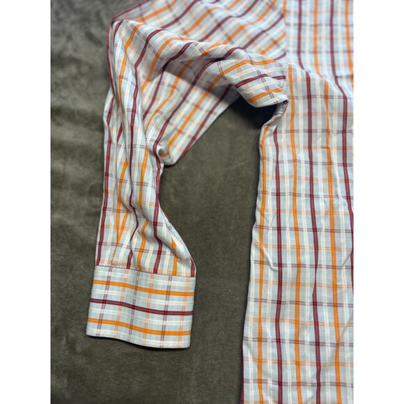 Peter Millar Shirt Mens Medium Orange Brown Plaid Long Sleeve Button Up - Picture 2 of 6